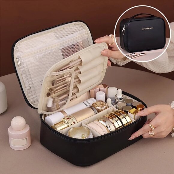 Handbags - Black Large Capacity Multi-Compartment Travel Toiletry‎ Cosmetic Bag BRAND-NEW